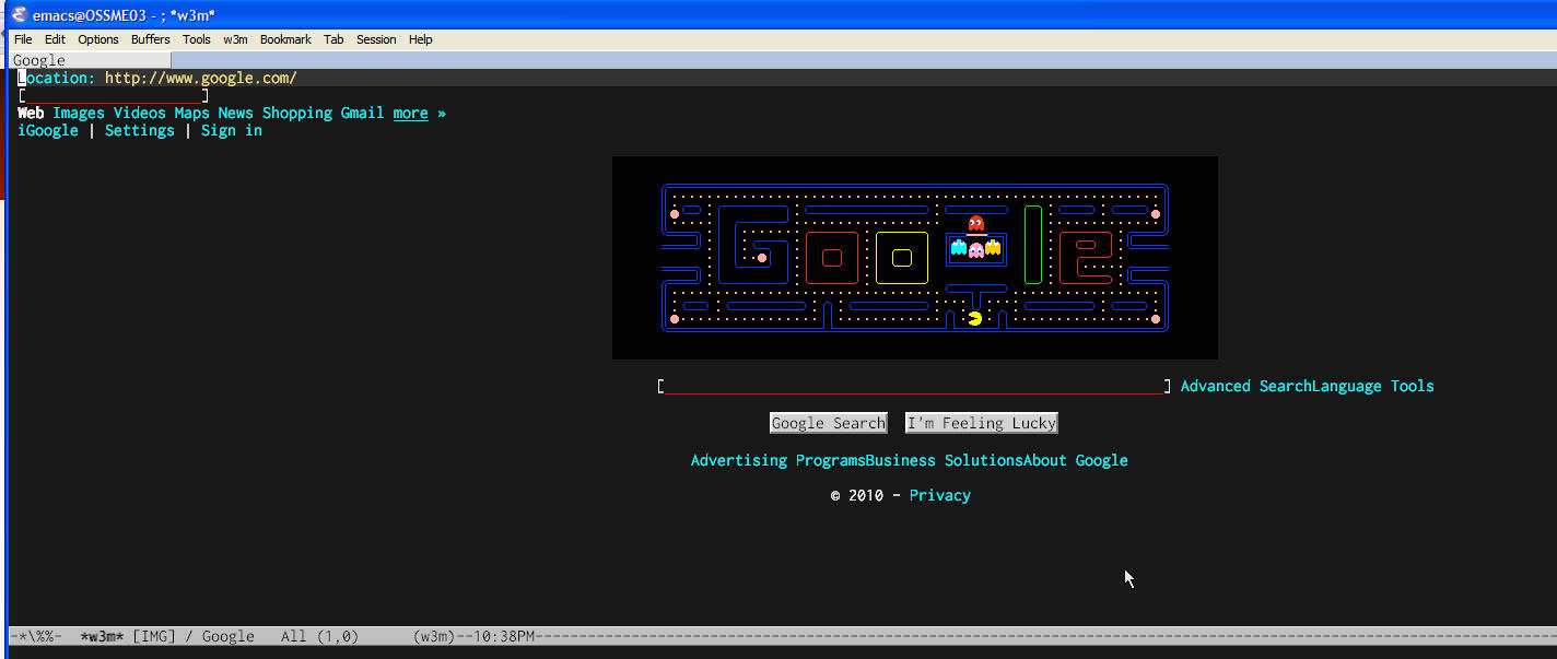 Emacs screenshot with Google Search Page